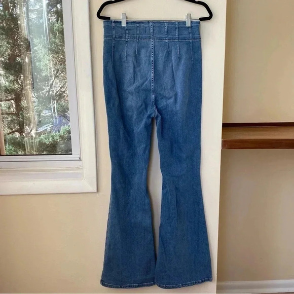 New Free People Jayde Flare Jeans We The Free Super High Rise in Indigo Blue - Picture 7 of 11